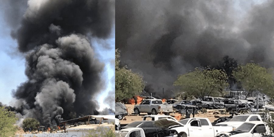 Más de 20 autos calcinados dejó el incendio al norte de Hermosillo