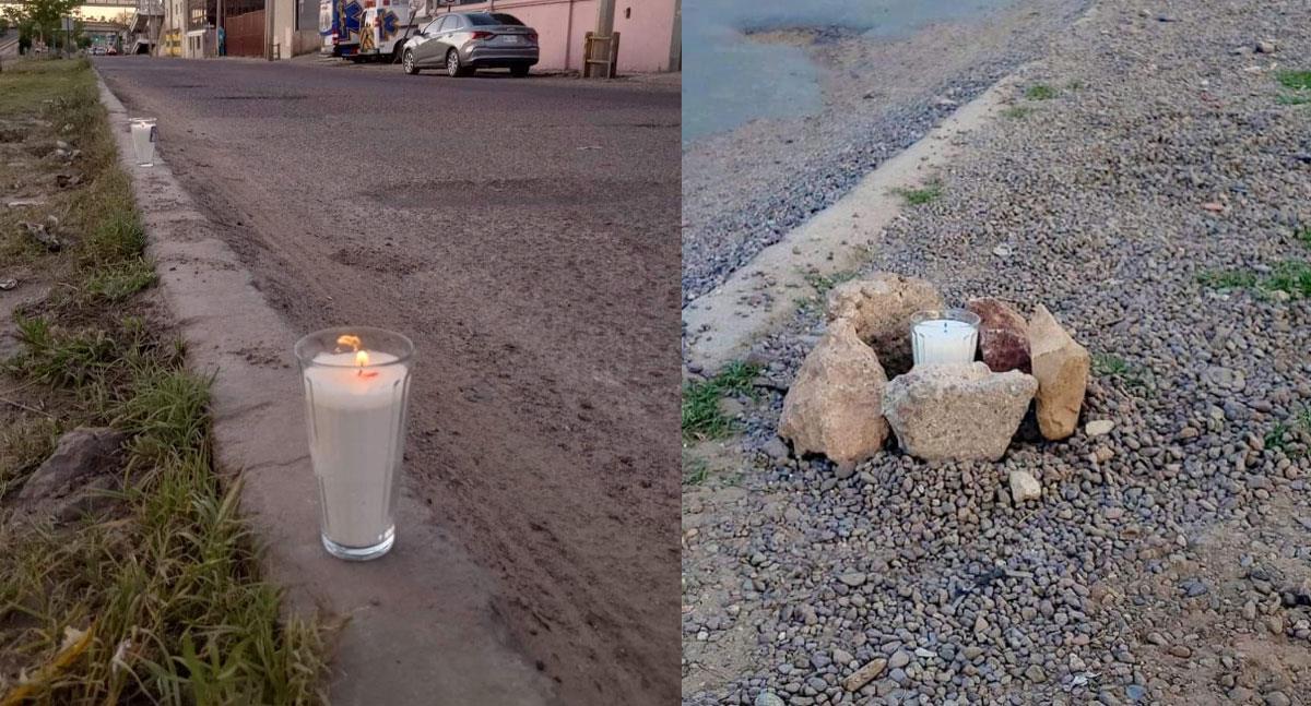 Ponen veladoras a calles de Nogales para pedir que las pavimenten