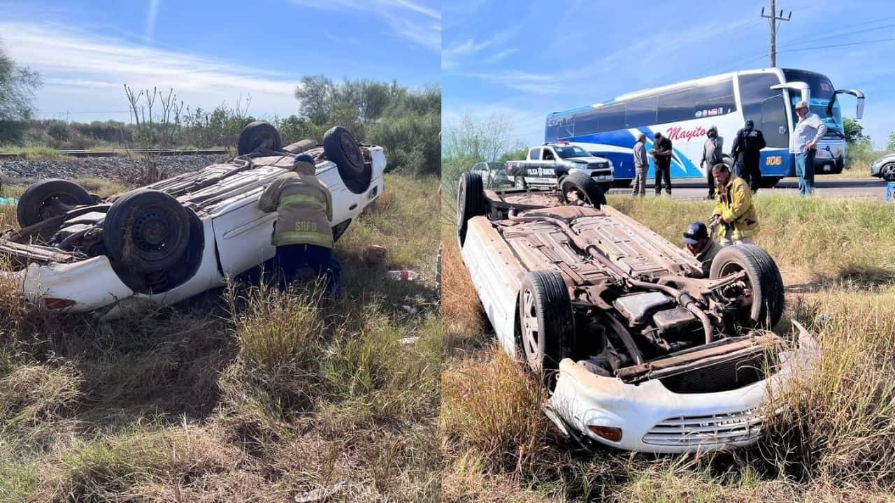 Pierde el control del volante y termina volcado en la Etchojoa-Huatabampo