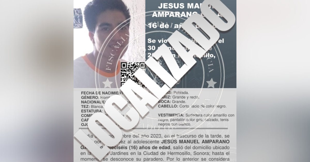 Localizan a salvo a Jesús Manuel horas después de Alerta Amber Sonora