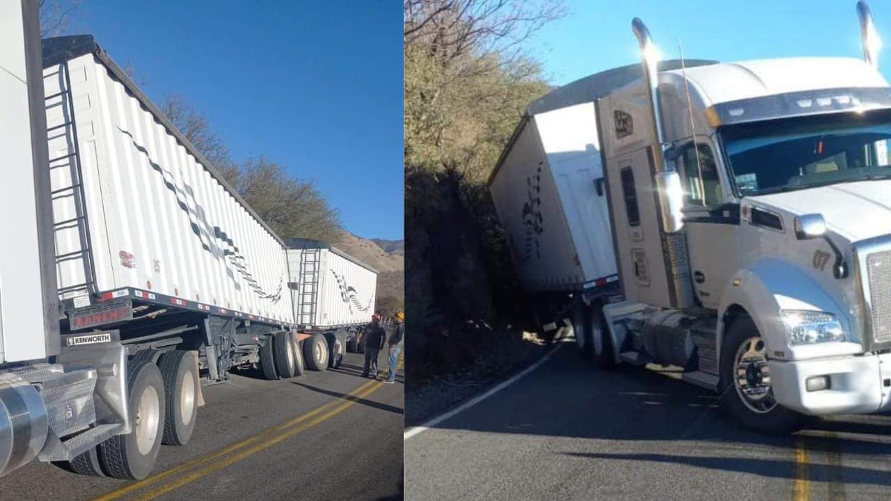 Tráiler provocó cierre de una carretera al caer en una alcantarilla