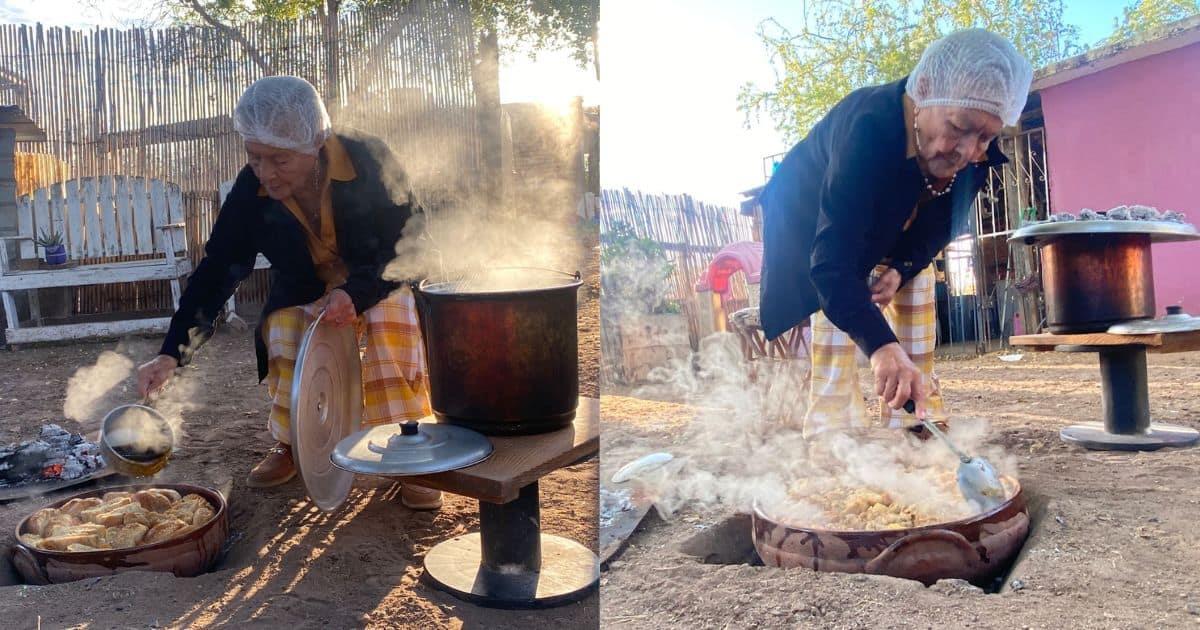 María Elena sigue preparando capirotada a la leña a sus 86 años