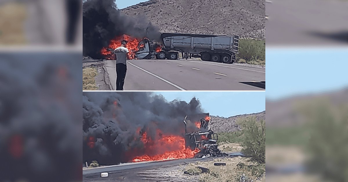 Atienden incendio de vehículos de carga en carretera Sonoyta-SLRC