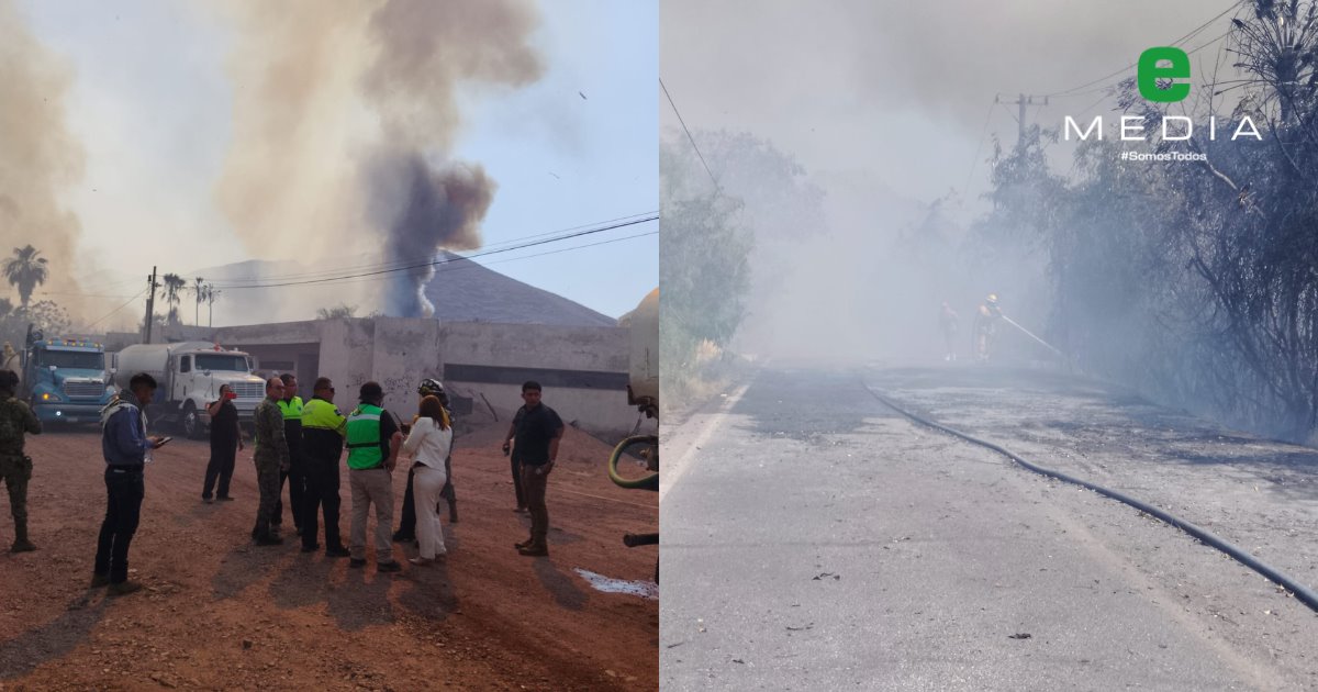 Cuerpos de emergencia trabajan en incendio forestal de Guaymas