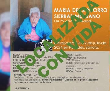 Localizan sana y salva a la señora  María del Socorro