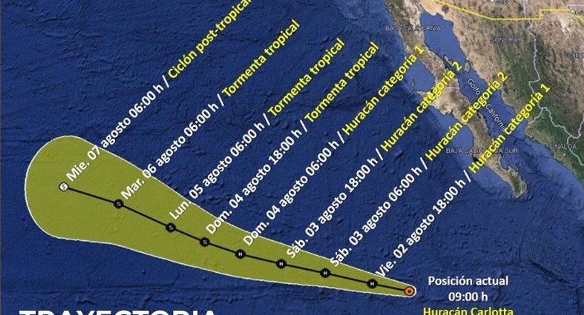 Carlotta se intensifica a huracán categoría 1