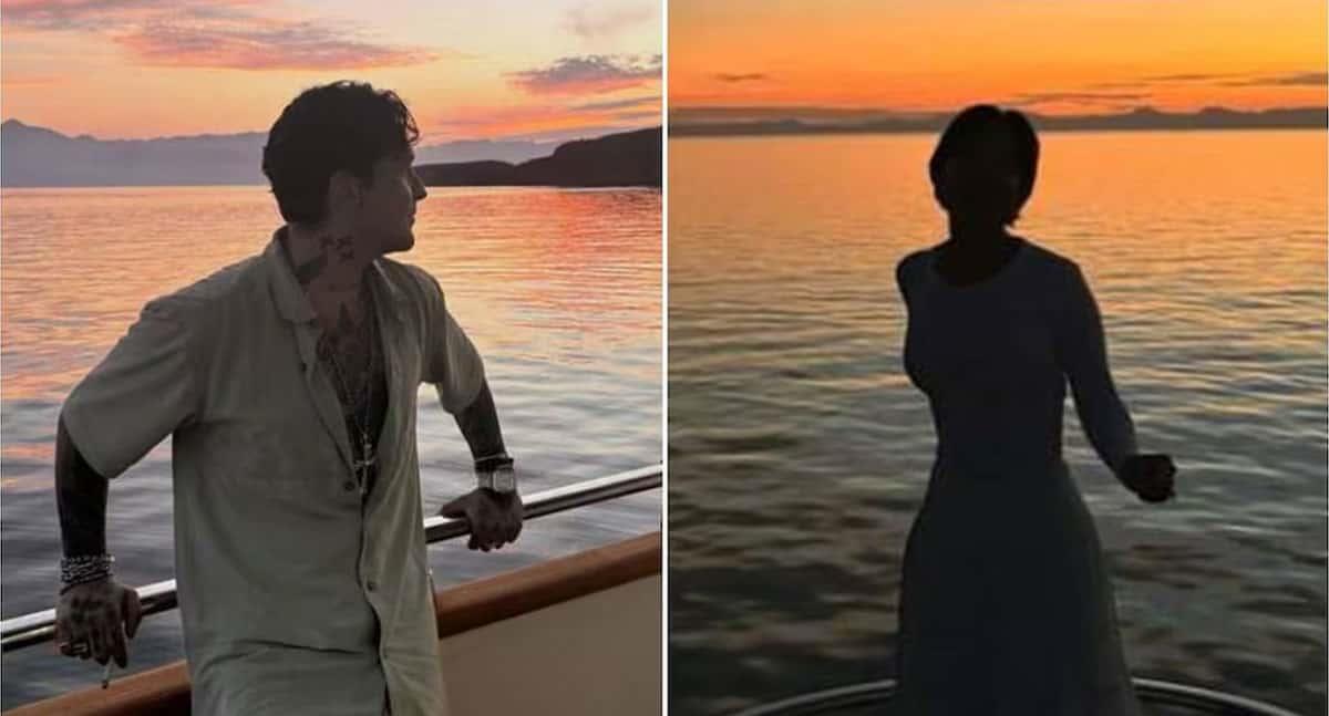 Christian Nodal y Ángela Aguilar presumen beso frente al mar