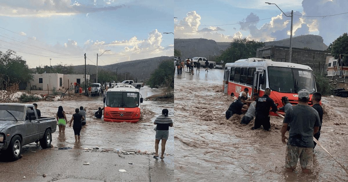 Policías rescatan a usuarios del transporte atrapados en arroyo