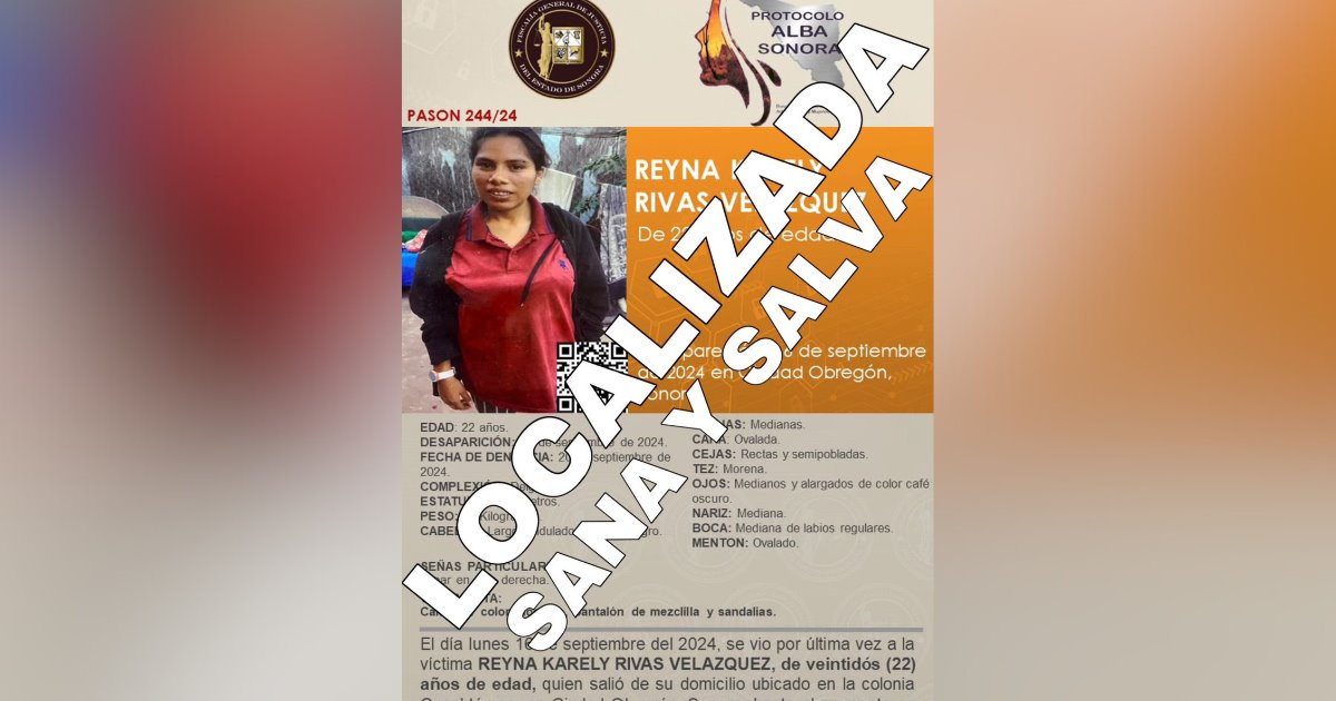 Desactivan Alerta Alba tras localización de Reyna Karely