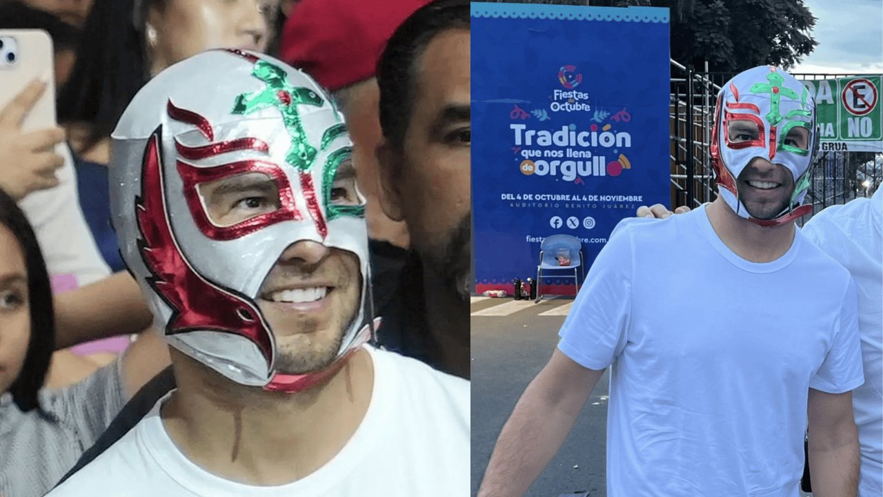 Checo Pérez se disfraza de luchador para acudir a función de Lucha Libre