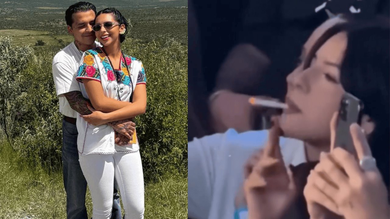 Critican a Ángela Aguilar por fumar en concierto de Christian Nodal