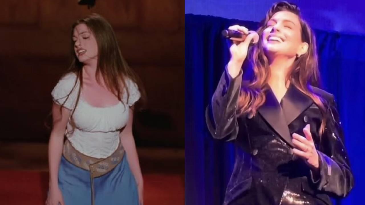 Anne Hathaway canta Somebody to Love de Queen en evento de Kamala Harris