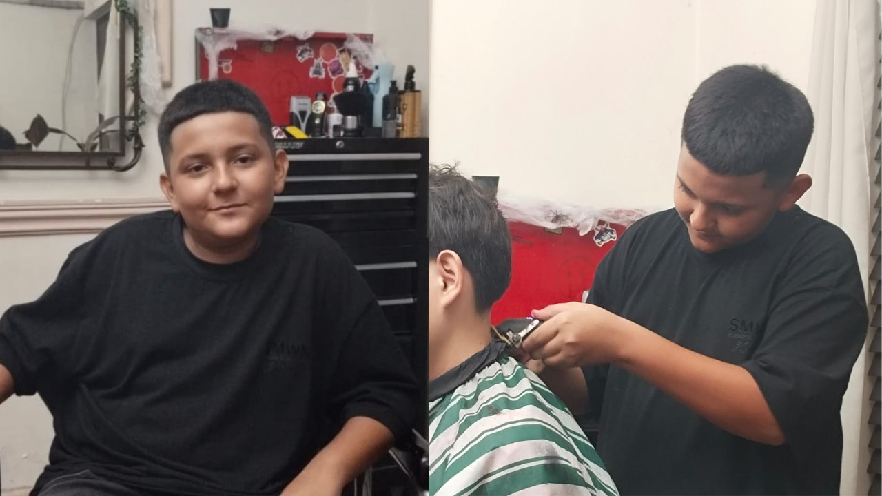 Emiliano León destaca como barbero con 14 años de edad