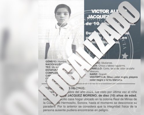 Localizan sano y salvo a Víctor Alexis, desaparecido en Hermosillo