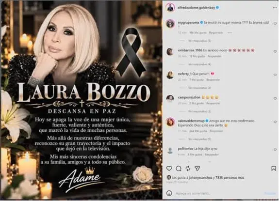 ¿Murió Laura Bozzo? Esquela compartida por Alfredo Adame causa pánico entre sus fans