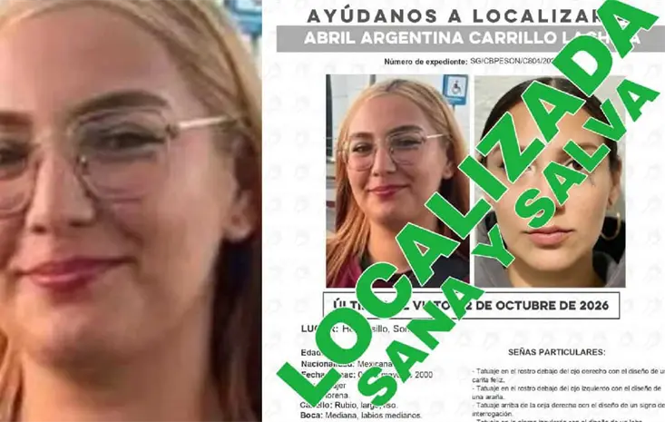 Localizan sana y salva a Abril Argentina, reportada como desaparecida en Hermosillo