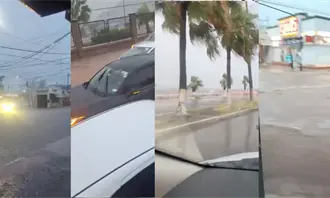 Tormenta inunda calles de Guaymas; reportan veh&iacute;culos varados y agua en viviendas