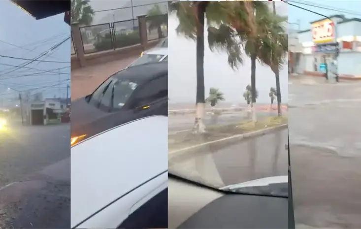 Tormenta inunda calles de Guaymas; reportan veh&iacute;culos varados y agua en viviendas