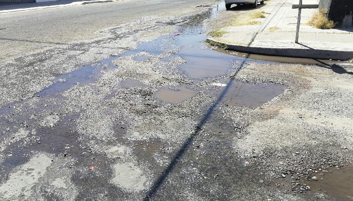 Fuga de agua potable daña pavimento en la colonia Jesús García